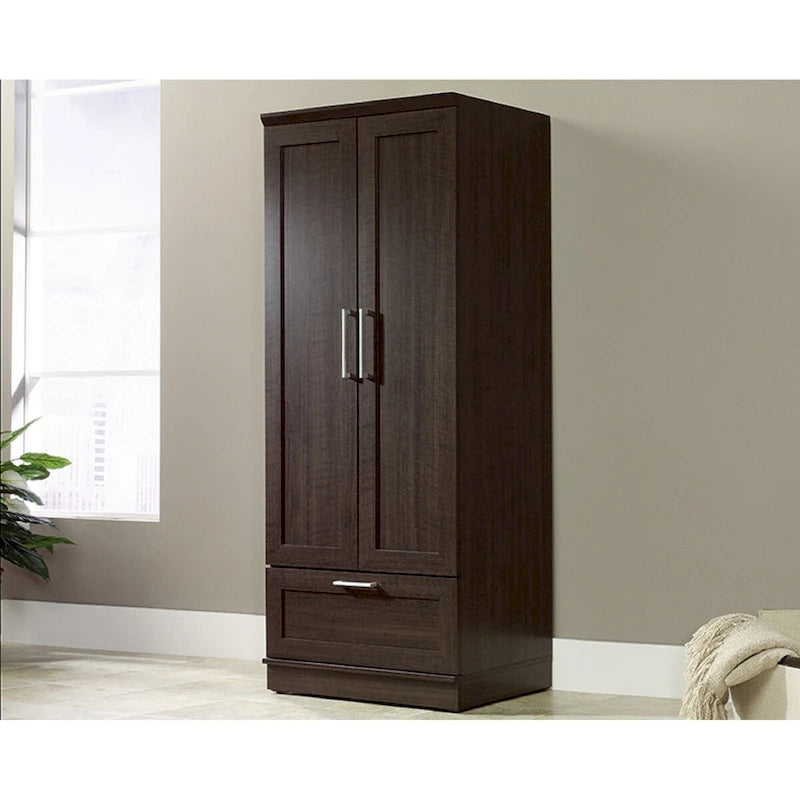 Meuble de rangement pour garde-robe avec tringle, étagère réglable et tiroir, Chêne Dakota / Chêne Sienna / Blanc doux / Chêne Salt, Style classique