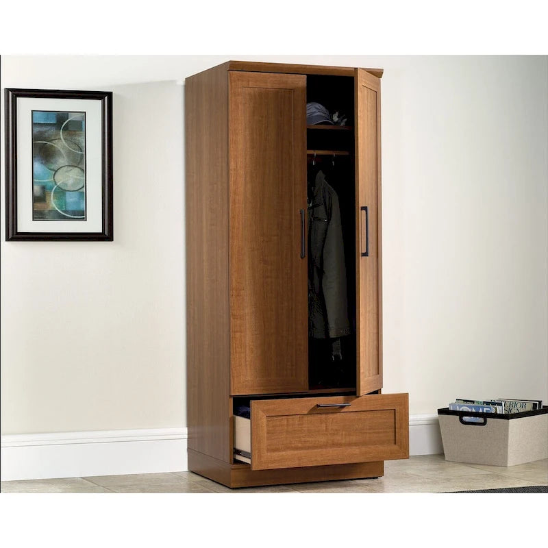 Meuble de rangement pour garde-robe avec tringle, étagère réglable et tiroir, Chêne Dakota / Chêne Sienna / Blanc doux / Chêne Salt, Style classique