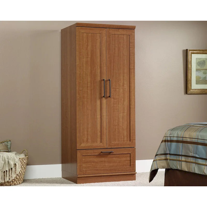 Meuble de rangement pour garde-robe avec tringle, étagère réglable et tiroir, Chêne Dakota / Chêne Sienna / Blanc doux / Chêne Salt, Style classique
