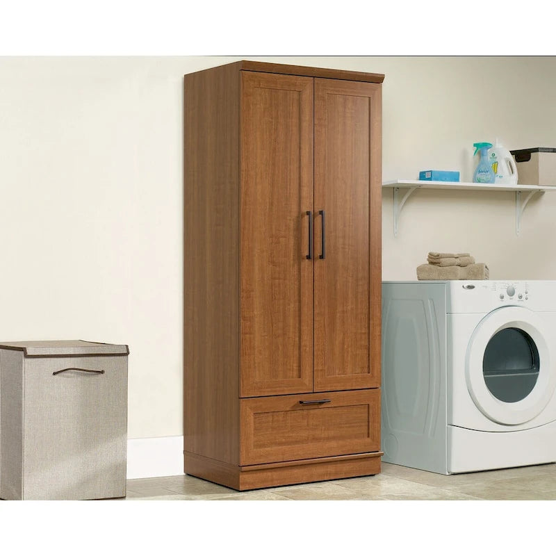 Meuble de rangement pour garde-robe avec tringle, étagère réglable et tiroir, Chêne Dakota / Chêne Sienna / Blanc doux / Chêne Salt, Style classique