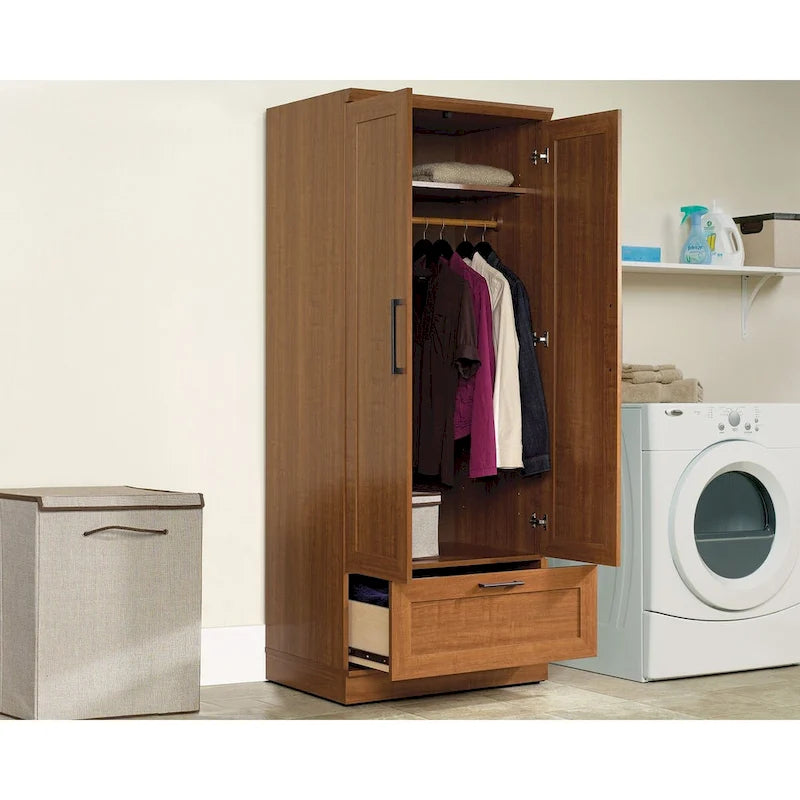 Meuble de rangement pour garde-robe avec tringle, étagère réglable et tiroir, Chêne Dakota / Chêne Sienna / Blanc doux / Chêne Salt, Style classique