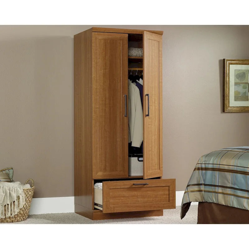 Meuble de rangement pour garde-robe avec tringle, étagère réglable et tiroir, Chêne Dakota / Chêne Sienna / Blanc doux / Chêne Salt, Style classique