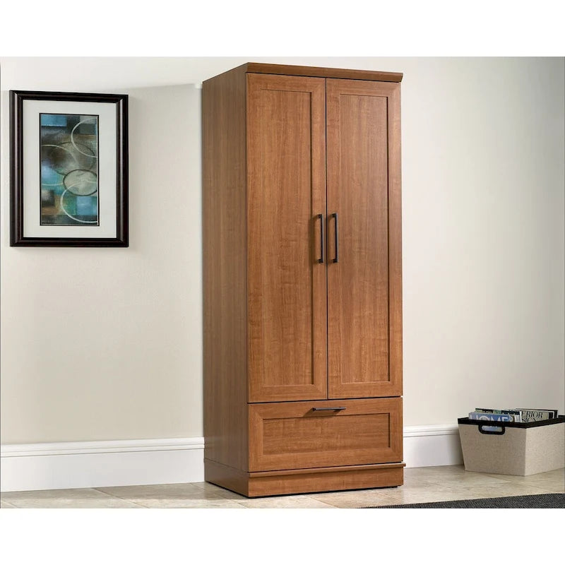 Meuble de rangement pour garde-robe avec tringle, étagère réglable et tiroir, Chêne Dakota / Chêne Sienna / Blanc doux / Chêne Salt, Style classique
