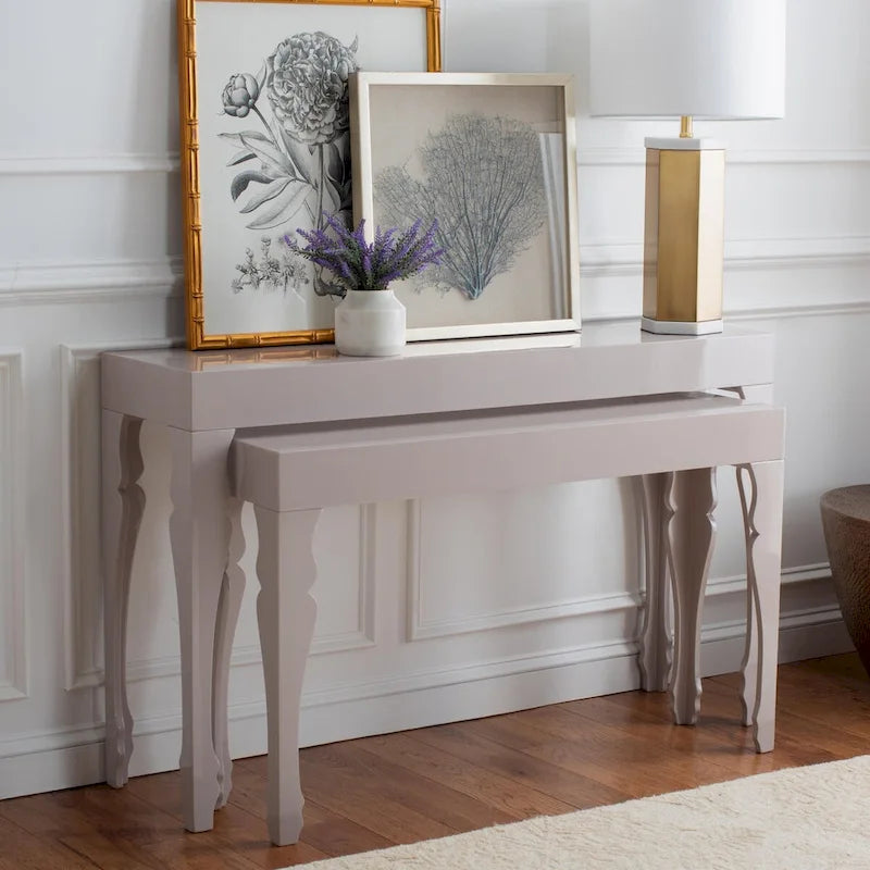 Console en laque avec pieds en volute, taupe / blanc, style gustavien