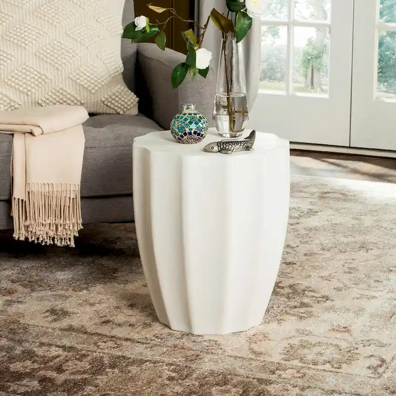Table d'appoint d'intérieur/extérieur en béton, ivoire/gris foncé, carrée, style moderne