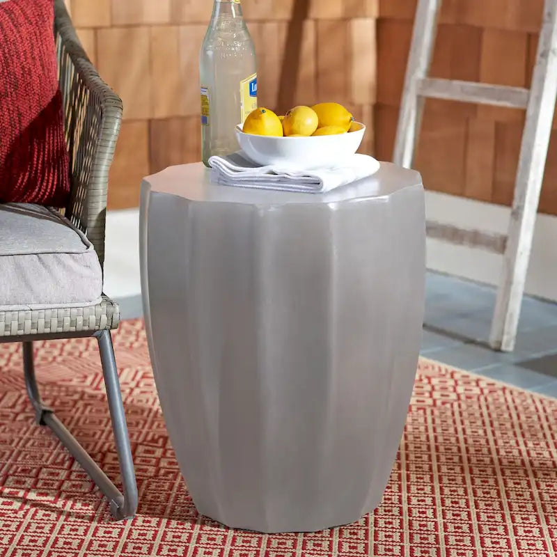 Table d'appoint d'intérieur/extérieur en béton, ivoire/gris foncé, carrée, style moderne