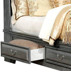 Lit de rangement en bois avec tête de lit traîneau et tiroirs de rangement, Gris, Style transitionnel, Grand, 2 places