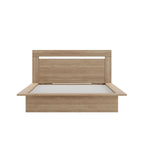 Lit plateforme en bois composite avec chevets et tête de lit larges, Chêne brun / Chêne blond naturel, Style minimaliste, Double / Queen, 2 personnes