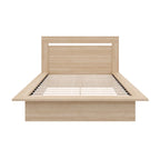 Lit plateforme en bois composite avec chevets et tête de lit larges, Chêne brun / Chêne blond naturel, Style minimaliste, Double / Queen, 2 personnes