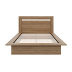 Lit plateforme en bois composite avec chevets et tête de lit larges, Chêne brun / Chêne blond naturel, Style minimaliste, Double / Queen, 2 personnes