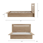 Lit plateforme en bois composite avec chevets et tête de lit larges, Chêne brun / Chêne blond naturel, Style minimaliste, Double / Queen, 2 personnes