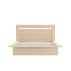 Lit plateforme en bois composite avec chevets et tête de lit larges, Chêne brun / Chêne blond naturel, Style minimaliste, Double / Queen, 2 personnes