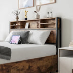 Lit plateforme en métal avec tête de lit de rangement et 4 tiroirs, noir, style moderne, Queen, 2 places