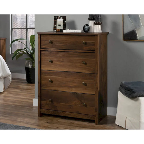 Commode 4 tiroirs avec glissières métalliques, Noyer Grand / Mangue Sindoori / Planche Blanche, Style Rustique