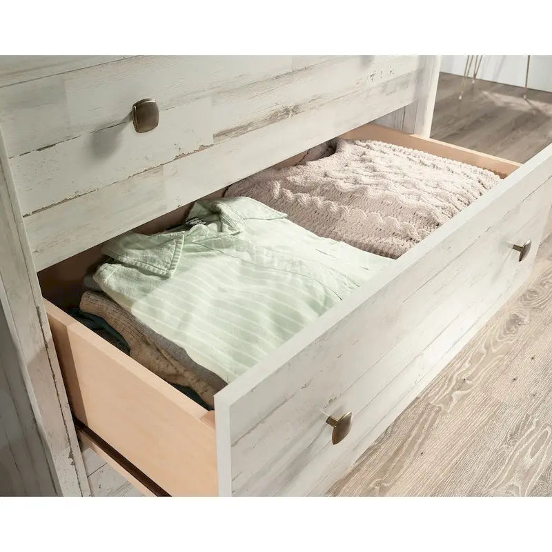 Commode 4 tiroirs avec glissières métalliques, Noyer Grand / Mangue Sindoori / Planche Blanche, Style Rustique