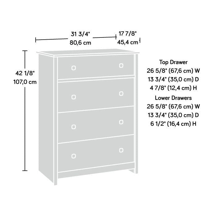 Commode 4 tiroirs avec glissières métalliques, Noyer Grand / Mangue Sindoori / Planche Blanche, Style Rustique