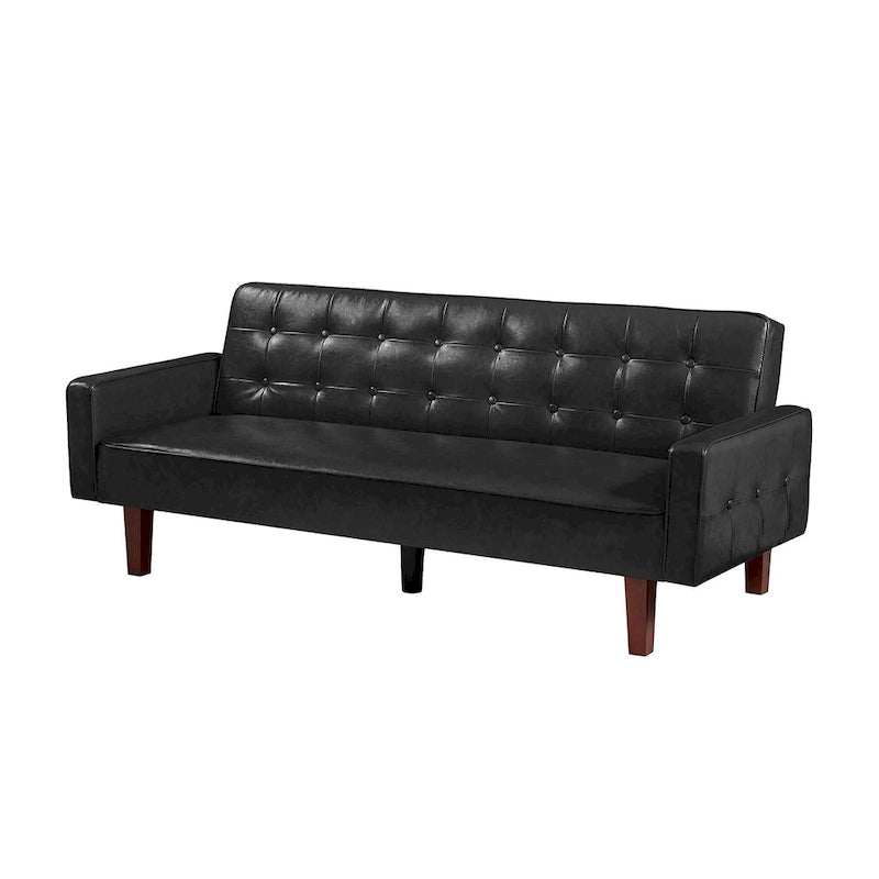 Canapé-lit futon convertible, bleu / marron / noir, similicuir, 2 places