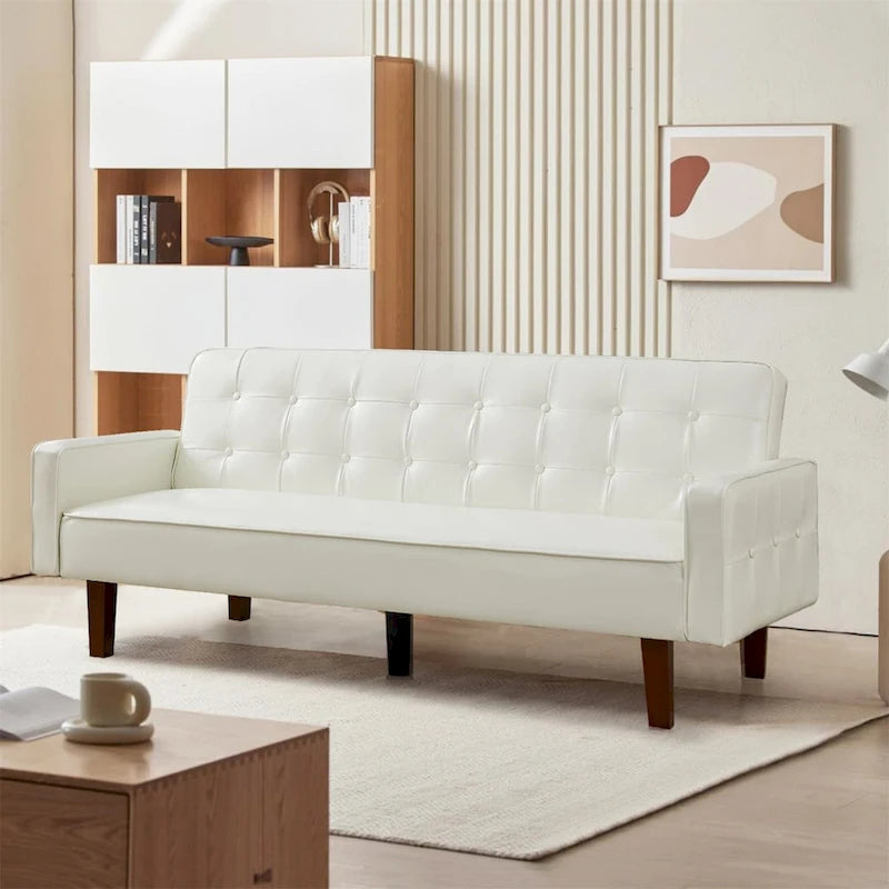 Canapé-lit futon convertible, bleu / marron / noir, similicuir, 2 places
