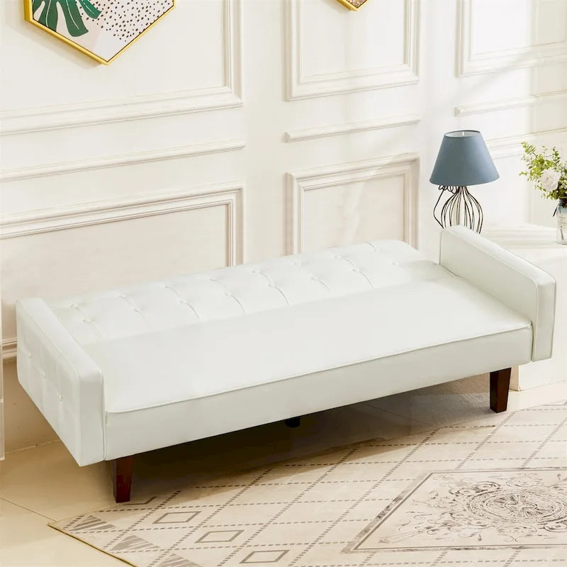 Canapé-lit futon convertible, bleu / marron / noir, similicuir, 2 places