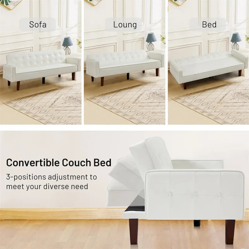 Canapé-lit futon convertible, bleu / marron / noir, similicuir, 2 places