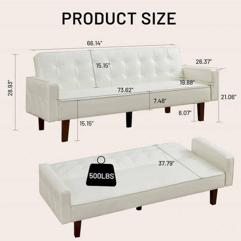 Canapé-lit futon convertible, bleu / marron / noir, similicuir, 2 places