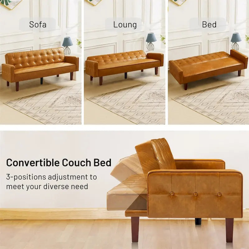 Canapé-lit futon convertible, bleu / marron / noir, similicuir, 2 places