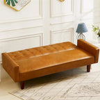 Canapé-lit futon convertible, bleu / marron / noir, similicuir, 2 places