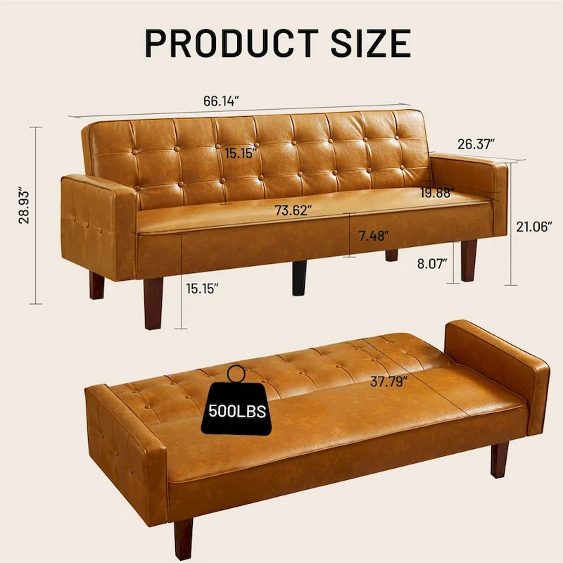 Canapé-lit futon convertible, bleu / marron / noir, similicuir, 2 places