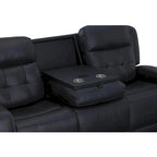 Canapé inclinable électrique en cuir avec appuis-tête électriques, ivoire / bleu, capitonné, 3 places