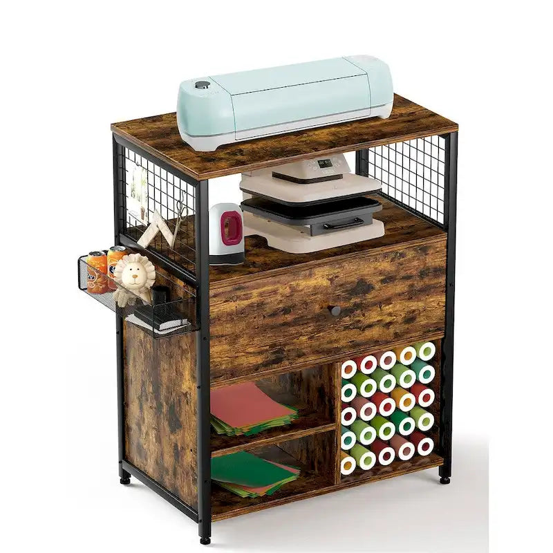 Poste de travail d'artisanat avec tiroir et porte-rouleaux de vinyle, marron, 1 personne