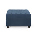 Pouf de rangement carré avec couvercle touffeté, bleu marine / marron / blé / gris foncé, 1 place