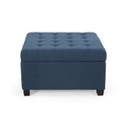 Pouf de rangement carré avec couvercle touffeté, bleu marine / marron / blé / gris foncé, 1 place