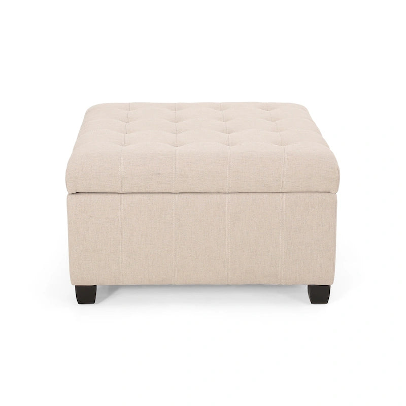 Pouf de rangement carré avec couvercle touffeté, bleu marine / marron / blé / gris foncé, 1 place