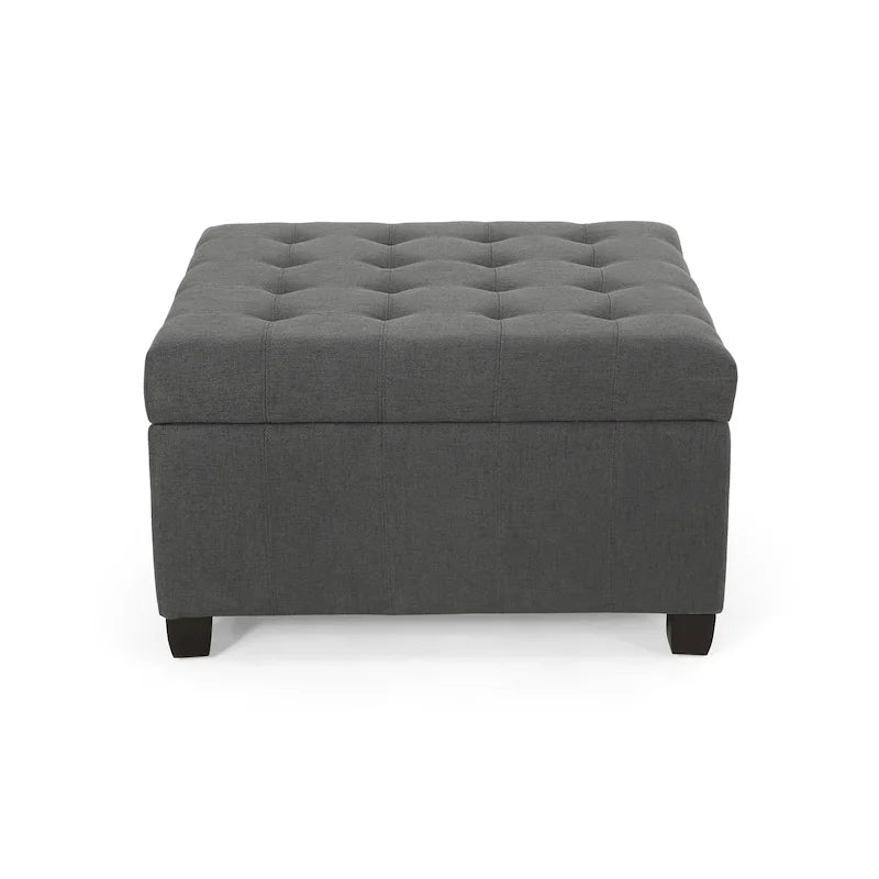 Pouf de rangement carré avec couvercle touffeté, bleu marine / marron / blé / gris foncé, 1 place