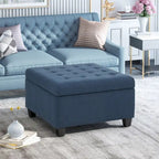 Pouf de rangement carré avec couvercle touffeté, bleu marine / marron / blé / gris foncé, 1 place