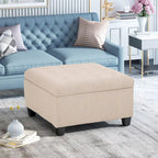 Pouf de rangement carré avec couvercle touffeté, bleu marine / marron / blé / gris foncé, 1 place