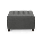 Pouf de rangement carré avec couvercle touffeté, bleu marine / marron / blé / gris foncé, 1 place
