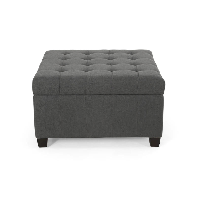Pouf de rangement carré avec couvercle touffeté, bleu marine / marron / blé / gris foncé, 1 place