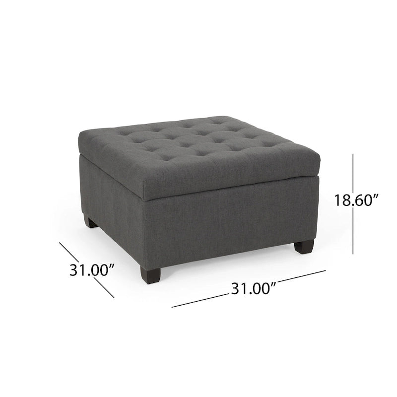 Pouf de rangement carré avec couvercle touffeté, bleu marine / marron / blé / gris foncé, 1 place
