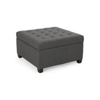 Pouf de rangement carré avec couvercle touffeté, bleu marine / marron / blé / gris foncé, 1 place