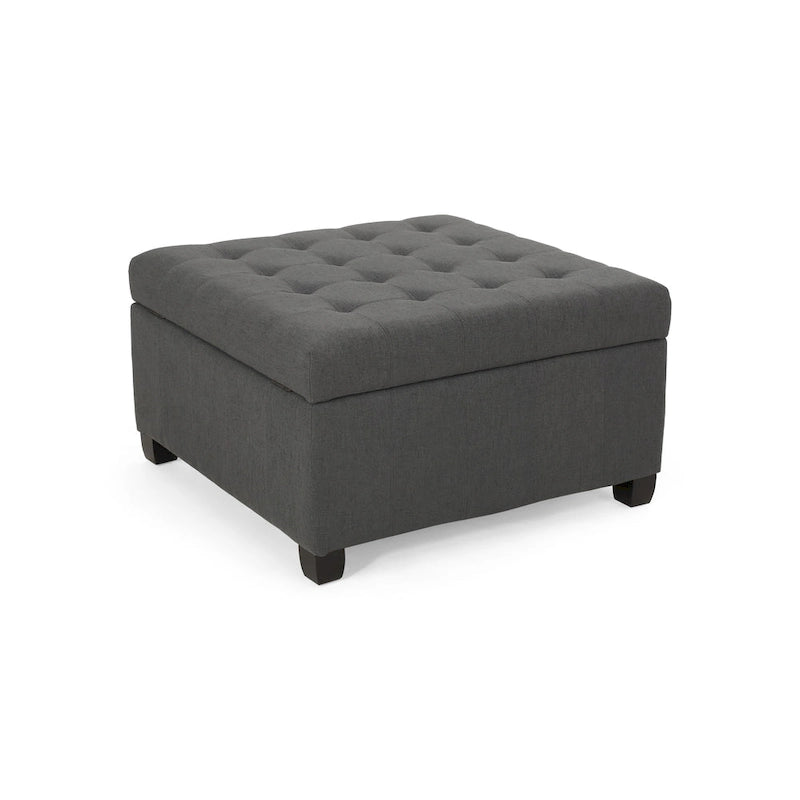 Pouf de rangement carré avec couvercle touffeté, bleu marine / marron / blé / gris foncé, 1 place