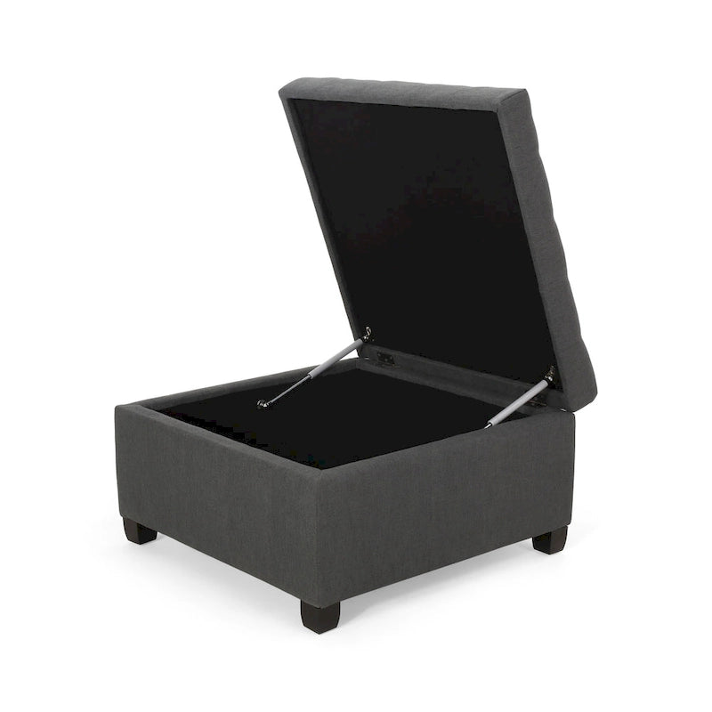 Pouf de rangement carré avec couvercle touffeté, bleu marine / marron / blé / gris foncé, 1 place