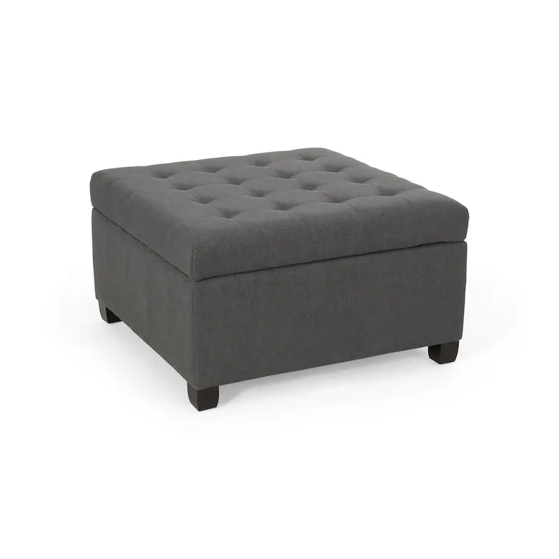 Pouf de rangement carré avec couvercle touffeté, bleu marine / marron / blé / gris foncé, 1 place