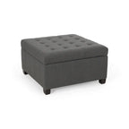 Pouf de rangement carré avec couvercle touffeté, bleu marine / marron / blé / gris foncé, 1 place
