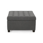 Pouf de rangement carré avec couvercle touffeté, bleu marine / marron / blé / gris foncé, 1 place