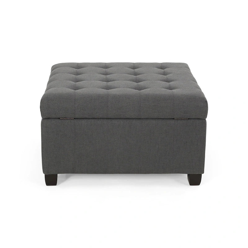 Pouf de rangement carré avec couvercle touffeté, bleu marine / marron / blé / gris foncé, 1 place