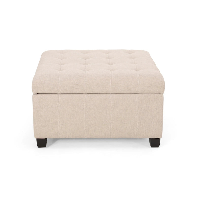 Pouf de rangement carré avec couvercle touffeté, bleu marine / marron / blé / gris foncé, 1 place