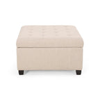 Pouf de rangement carré avec couvercle touffeté, bleu marine / marron / blé / gris foncé, 1 place