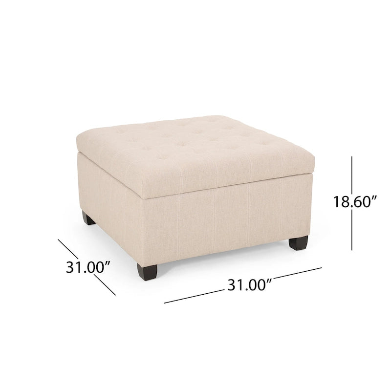 Pouf de rangement carré avec couvercle touffeté, bleu marine / marron / blé / gris foncé, 1 place
