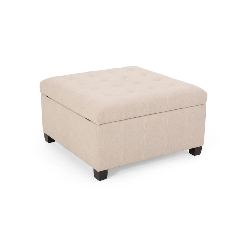 Pouf de rangement carré avec couvercle touffeté, bleu marine / marron / blé / gris foncé, 1 place